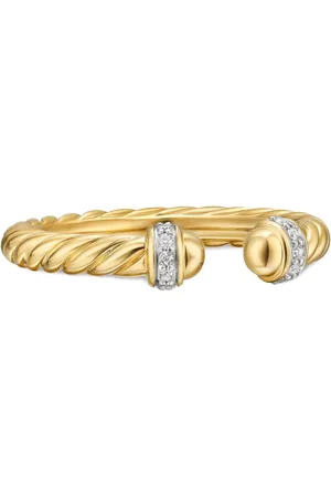 David Yurman 18kt geelgouden Cable Band Open ring met diamant (2.8 mm)