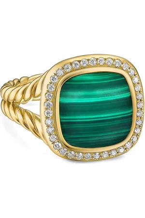 David Yurman 18kt geelgouden Albion ring met malachiet en diamant (15mm)