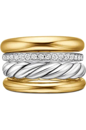 David Yurman 18kt geelgouden en sterling zilveren DY Mercer Multi Row ring met diamant (14mm)