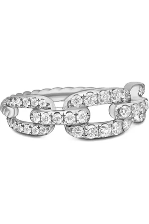 David Yurman 18kt witgouden Stax Chain Link ring met diamant (7 mm)