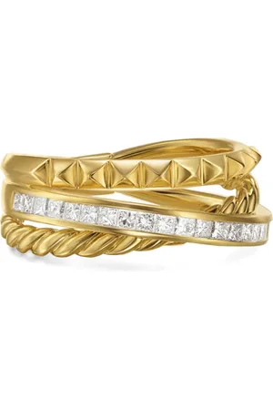 David Yurman 18kt geelgouden Crossover Three Row ring met diamant (8mm)