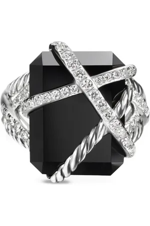 David Yurman Sterling zilveren Cable Wrap ring met onyx en diamant (18mm)