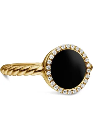 David Yurman 18kt geelgouden Petite DY Elements ring met onyx en diamant (11.3 mm)