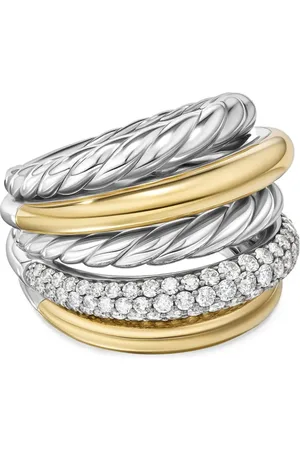 David Yurman 18kt geelgouden en sterling zilveren DY Mercer Multi Row ring met diamant (21mm)