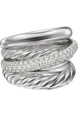 David Yurman Sterling zilveren Crossover Five Row ring met diamant (17.5mm)