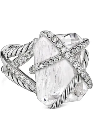 David Yurman Sterling zilveren Cable Wrap ring met kristallen en diamant (18mm)