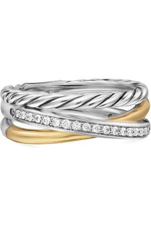 David Yurman 18kt geelgouden Crossover Three Row ring met diamanten (7mm)