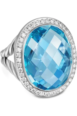 David Yurman Zilveren Albion Oval ring met topaas en diamant (21mm)