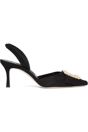 Manolo Blahnik 70 mm Gibsli slingback pumps verfraaid met parels