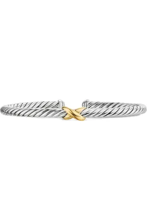 David Yurman 14kt geelgouden en sterling zilveren Cable Flex X Station armband