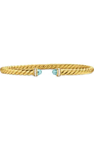 David Yurman 18kt geelgouden Cablespira® Flex armband met diamant en aquamarijn