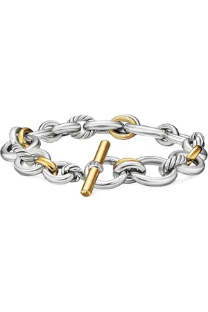 David Yurman 18kt geelgouden en sterling zilveren DY Mercer® schakelarmband met diamant