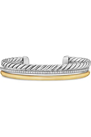 David Yurman 18kt geelgouden en sterling zilveren DY Mercer® Three Row armband met diamant