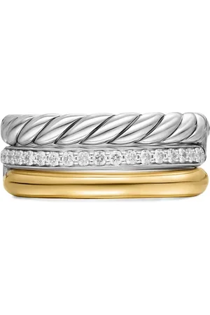 David Yurman 18kt geelgouden en sterling zilveren DY Mercer® Three Row ring met diamant