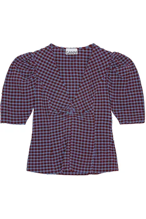 Ganni Geruite seersucker blouse