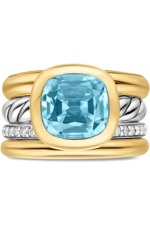David Yurman 18kt geelgouden en sterling zilveren DY Mercer® Four Row ring met diamant en topaas