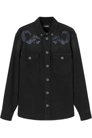 VERSACE Denim shirtjack met Barocco borduurwerk