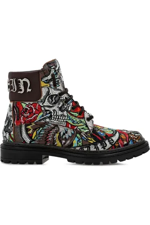Philipp Plein Mid Tattoo leren enkellaarzen
