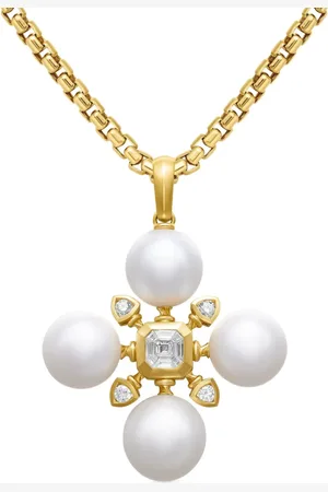 David Yurman 18kt geelgouden Renaissance hanger met parel en diamant (37.5 mm)