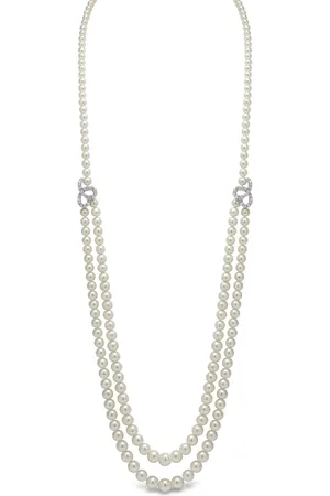 Yoko London 18kt witgouden halsketting met diamant en parel