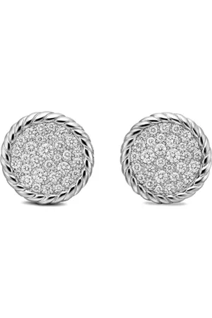 David Yurman Sterling zilveren DY Elements Button stud oorbellen met diamanten