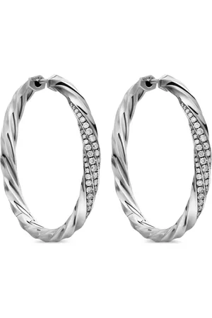 David Yurman Sterling zilveren Cable Edge oorbellen met diamant
