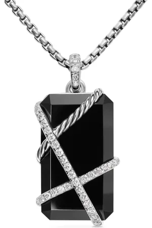 David Yurman Sterling zilveren gewikkelde schakelhanger met diamant (45mm)