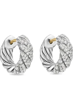 David Yurman Sterlinge zilveren Sculpted Cable oorringen met diamant (14,4mm)