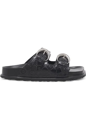 Marine Serre Leren slippers met monogram