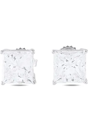 LB Exclusive 14kt witgouden vierkante stud oorbellen met diamond