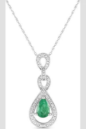LB Exclusive 14kt witgouden halsketting met diamant en smaragd