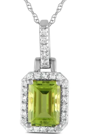 LB Exclusive 14kt witgouden halsketting met diamanten en peridot