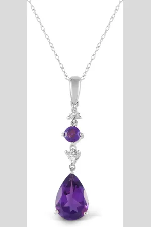 LB Exclusive 14kt witgouden halsketting met diamant en amethist hanger