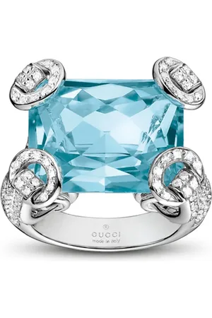 Gucci 18kt witgouden ring met diamant en topaas