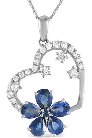 LB Exclusive 14kt witgouden halsketting met saffier en diamant