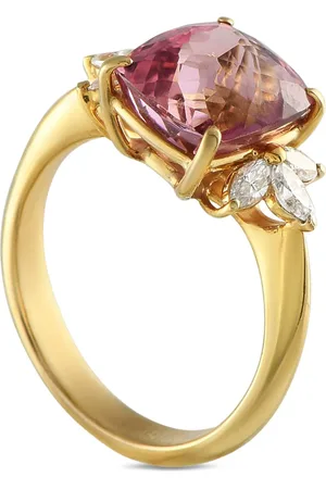 LB Exclusive 18kt geelgouden ring met diamant en toermalijn
