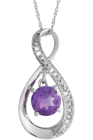 LB Exclusive 14kt witgouden halsketting met diamant en amethist