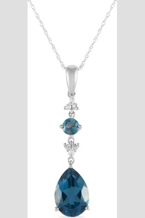 LB Exclusive 14kt witgouden halsketting met diamant en topaas