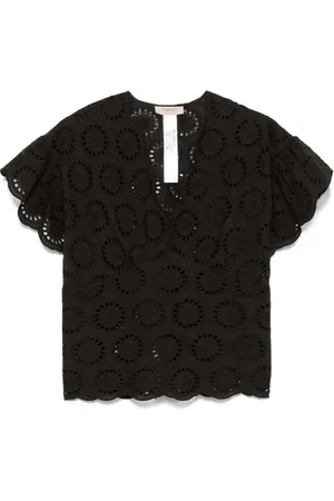 Twin-Set Broderie anglaise blouse met kapmouwen