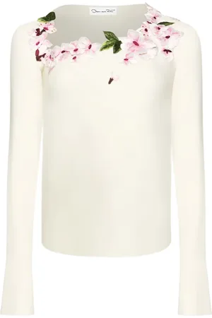 Oscar de la Renta Blouse met lange mouwen en verfraaid met bloemen