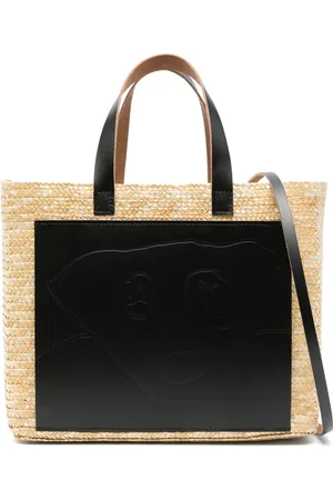 Plan C Rieten shopper met leren vlakken