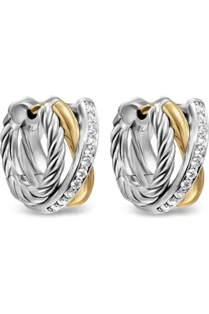 David Yurman 18kt geelgouden en Sterling zilveren Crossover Three Row oorringen met diamant (13 mm)