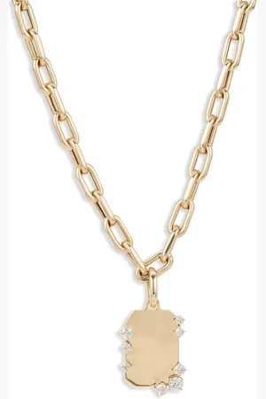 Adina Reyter 14kt geelgouden Dog Tag halsketting met diamant