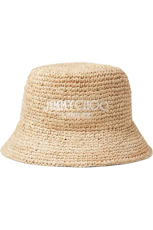 Jimmy Choo Atena raffia hoed met geborduurd logo