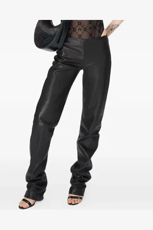 Marine Serre Leren broek met satijnen afwerking