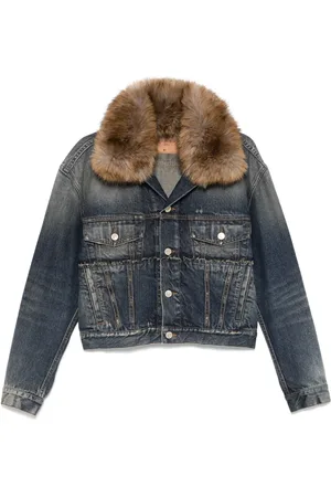 Balenciaga Spijkerjack met kraag van imitatiebont