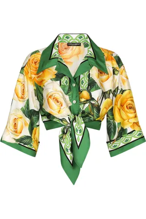 Dolce & Gabbana Cropped zijden blouse met roosprint