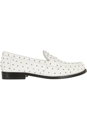 Tory Burch White Calfskin Studded Detailing Slip-On Shoes in