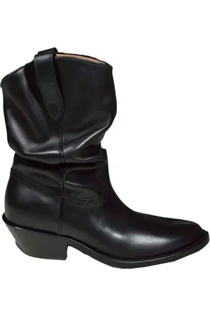 Maison Margiela Boots - Black Leather Tabi Texan Boots in
