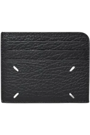 Maison Margiela Portemonnees - Slim Black Leather Cardholder With Contrast Stitch in